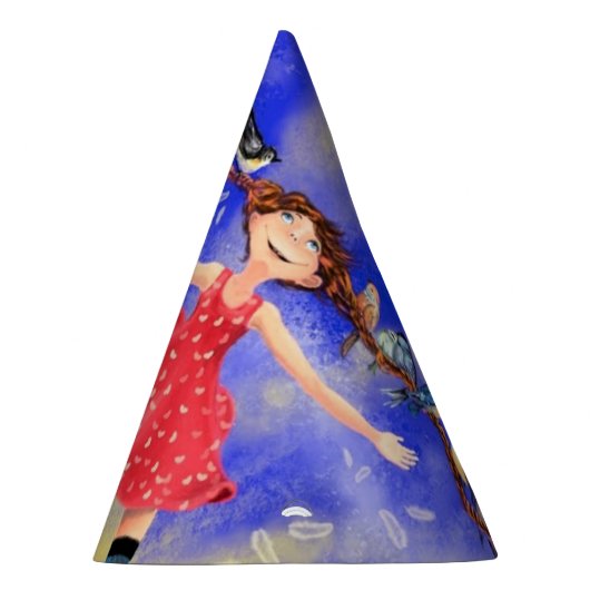 Gelukkig meisje met vogels - Geluk Feesthoedjes (Rechts)