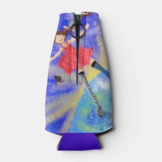 Gelukkig meisje met vogels - Geluk - Flesjeskoeler (Achterkant)