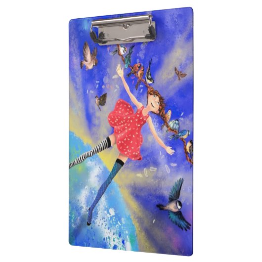 Gelukkig meisje met vogels - Geluk - Joy Klembord (Links)