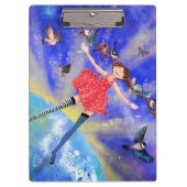 Gelukkig meisje met vogels - Geluk - Joy Klembord (Voorkant)