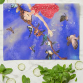 Gelukkig meisje met vogels - Geluk - Joy Theedoek (Gevouwen)