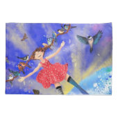 Gelukkig meisje met vogels - Geluk Kussensloop (Achterkant)