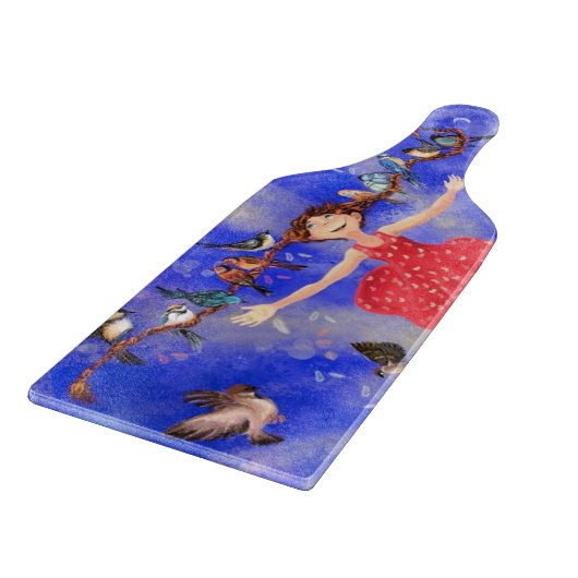 Gelukkig meisje met vogels - Geluk Snijplank (Hoek)