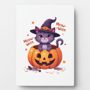 Gelukkig Meow-a-ween - Knuffel Kat Heks Pompoen -  Fotoplaat