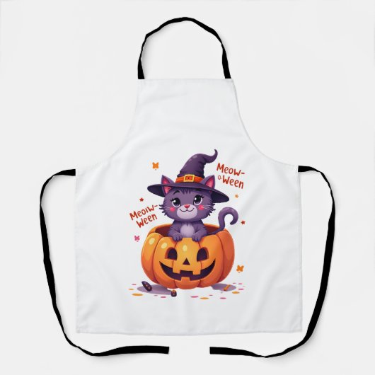 Gelukkig Meow-a-ween - Knuffel Kat Heks Pompoen - Schort (Voorkant)