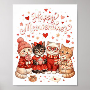 Gelukkig Meowentines Schattig Valentijnsdag Katten Poster