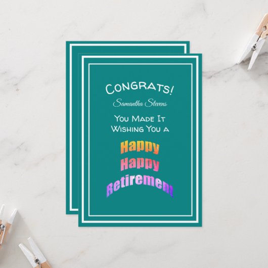 Gelukkig met je pensioen Gefeliciteerd Je hebt het Kaart (Voorkant / Achterkant in situ)