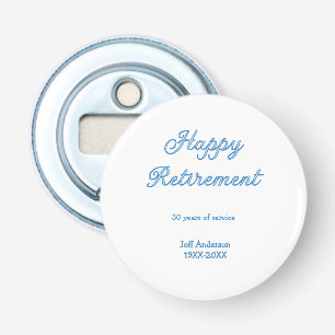 Gelukkig met pensioen blauwe dienstjaren naam past button flesopener