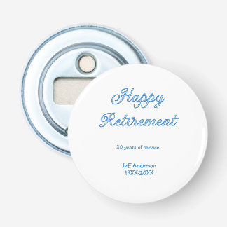 Gelukkig met pensioen blauwe dienstjaren naam past button flesopener