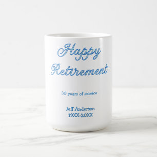 Gelukkig met pensioen blauwe dienstjaren naam past koffiemok