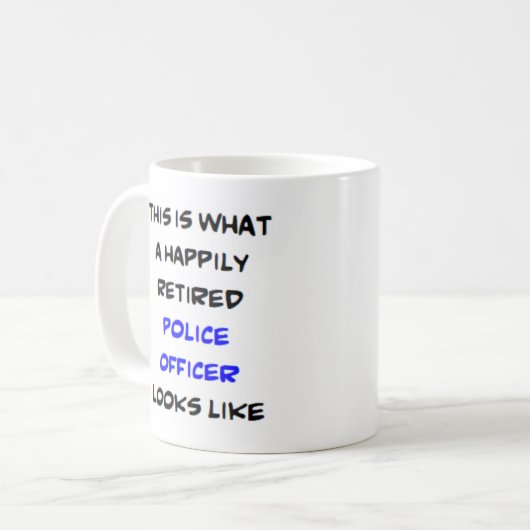 gelukkig met pensioen gepensioneerde politieagent  koffiemok (Voorkant links)
