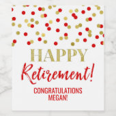 Gelukkig met Pensioen Rood Gouden Confetti Wijn Etiket (Enkel label)