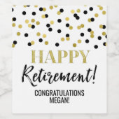 Gelukkig met pensioen Zwart Gouden Confetti Wijn Etiket (Enkel label)