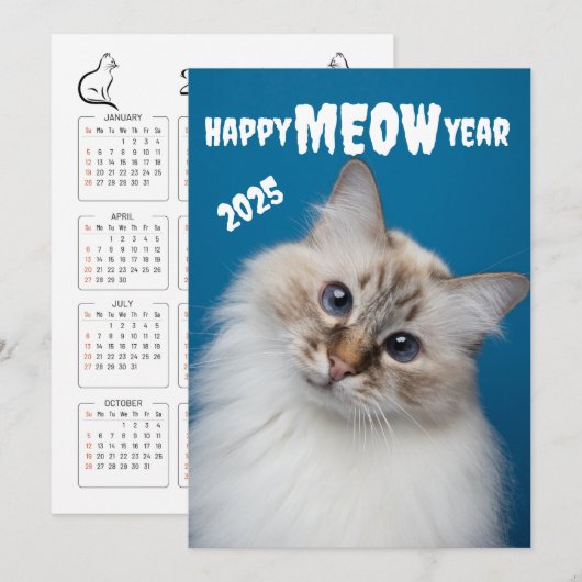 Gelukkig MIAUW Jaar  Grappige kat Kerstkaart (Voorkant / Achterkant)