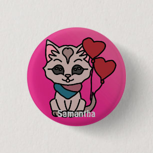 Gelukkig Minimalistische Kat met een Hart Liefde Ronde Button 3,2 Cm