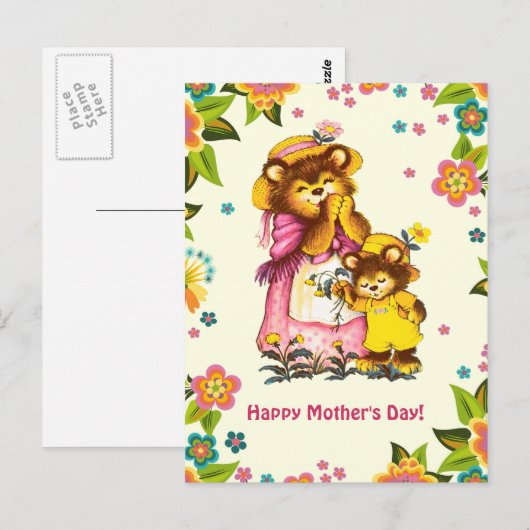 Gelukkig Moederdag. Beer Briefkaart (Voorkant / Achterkant)