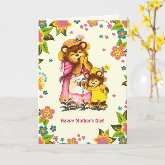 Gelukkig Moederdag.  Beer Kaart (Gele Bloem)
