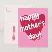 Gelukkig Moederdag! Big Pink Heart Briefkaart (Voorkant / Achterkant)