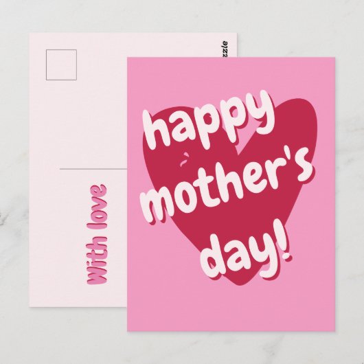 Gelukkig Moederdag! Big Pink Heart Briefkaart (Voorkant / Achterkant)