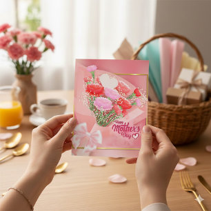 Gelukkig Moederdag Bloemboeket Roze en Goud Feestdagenkaart