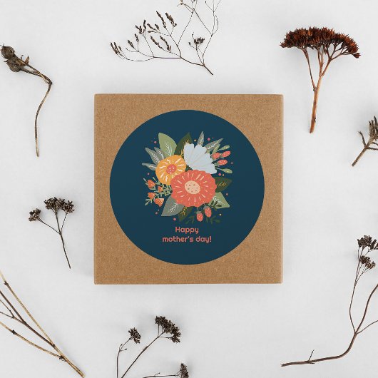 Gelukkig moederdag bloemenboeket ronde sticker