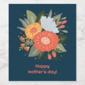 Gelukkig moederdag bloemenboeket wijn etiket (Enkel label)