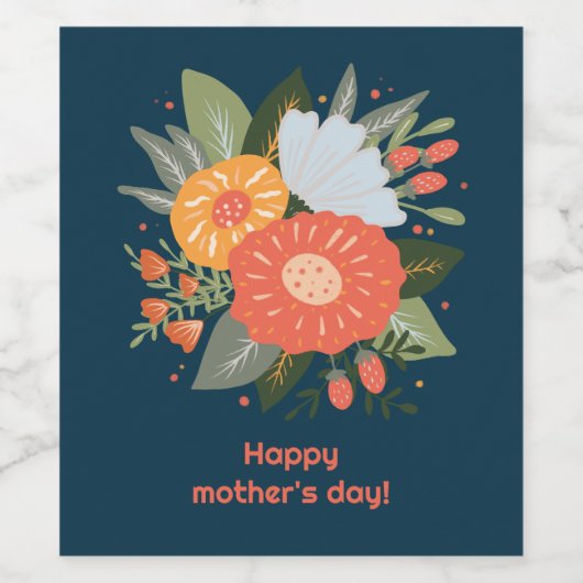 Gelukkig moederdag bloemenboeket wijn etiket (Enkel label)