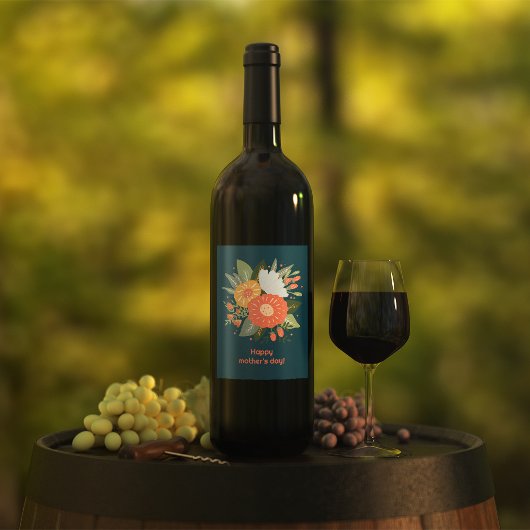 Gelukkig moederdag bloemenboeket wijn etiket