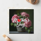 Gelukkig moederdag floral bouquet hart notitiekaartje (Voorkant / Achterkant in situ)