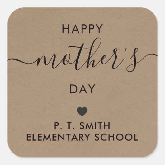 Gelukkig Moederdag Gift Label, Mam Label, Kraft Vierkante Sticker (Voorkant)