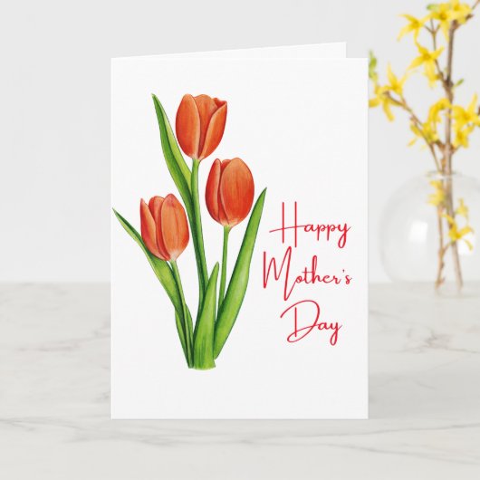 Gelukkig Moederdag kaart met rode tulpen (Gele Bloem)