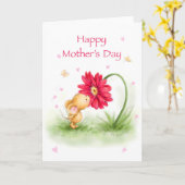 Gelukkig moederdag, leuke muis het kussen bloem kaart (Gele Bloem)