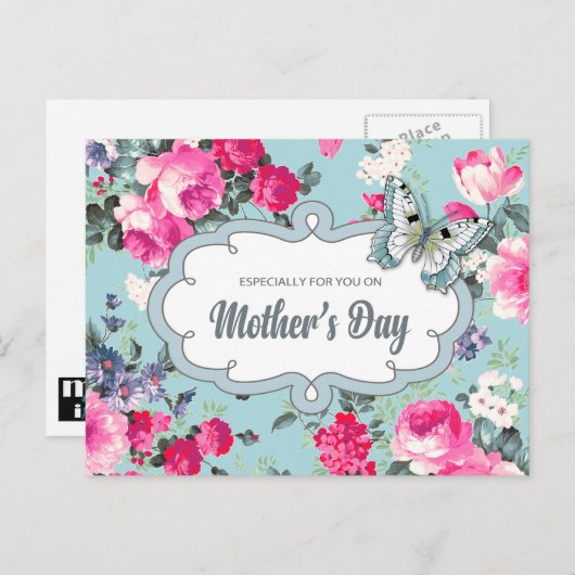 Gelukkig Moederdag. Oud Roos schilderen Briefkaart (Voorkant / Achterkant)