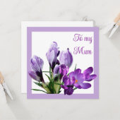 Gelukkig Moederdag paarse bloemenheldere kleurrijk Kaart (Voorkant / Achterkant in situ)