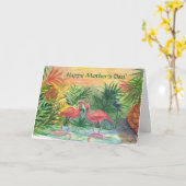 Gelukkig Moederdag! Roze Flamingo's Kaart (Gele Bloem)