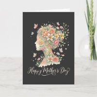 Gelukkig Moederdag Slogan Bloemige Vrouw Silhouet 