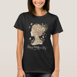 Gelukkig Moederdag Slogan Bloemige Vrouw Silhouet T-shirt