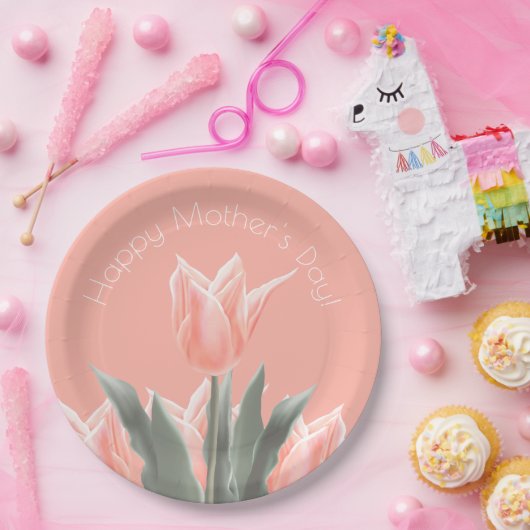 Gelukkig Moederdag! Stijlvolle Tulps Flowers Papieren Bordje (Feest)