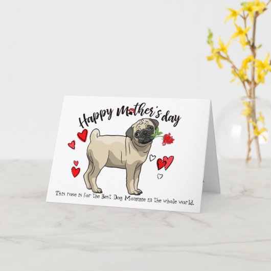 Gelukkig Moederdag van uw Pug Hond Kaart (Gele Bloem)