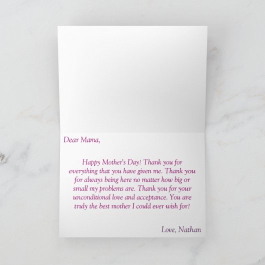 Gelukkig Moederdag van uw zoon Kaart (Binnen)