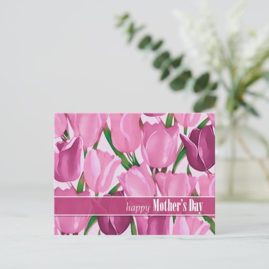 Gelukkig Moederdag. Veertulpschilfers Briefkaart (Staand voorkant)
