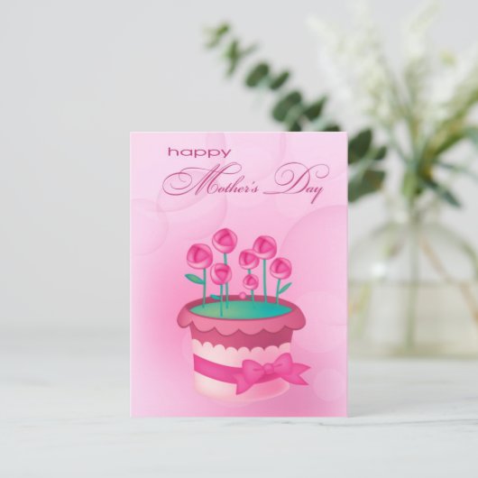 Gelukkig Moederdag. Waterverf Rozen in Pot Briefkaart (Staand voorkant)