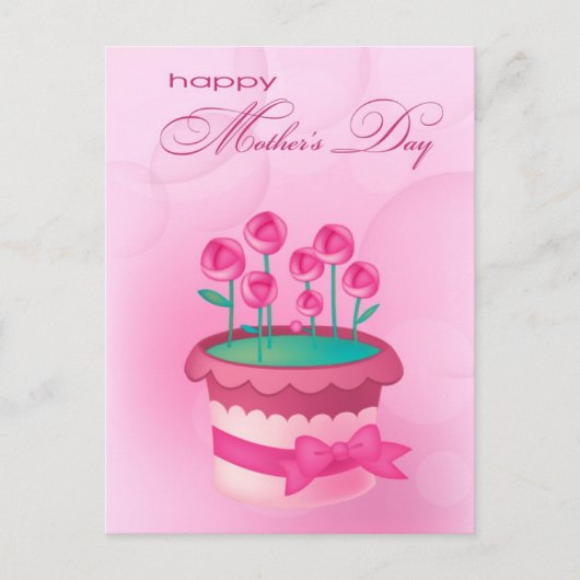 Gelukkig Moederdag. Waterverf Rozen in Pot Briefkaart (Voorkant)