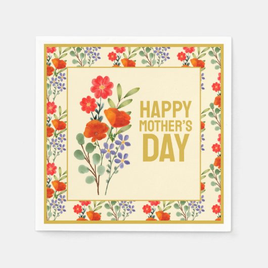 Gelukkig Moederdag Wildbloemen Gold Lijst Servet (Voorkant)
