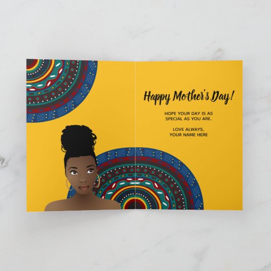 Gelukkig Moederdag! Zwarte vrouw, tribaal, goud Kaart (Binnen)