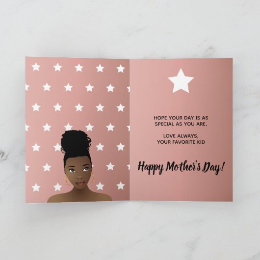 Gelukkig Moederdag! Zwarte vrouw, witte sterren, r Kaart (Binnen)