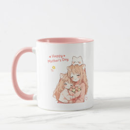 Gelukkig Moedersdag Mok – Cute Kat & Bloemen Cadea