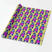 GELUKKIG MONSTER BLAUW MONSTER wrapping papier (Uitgerold)