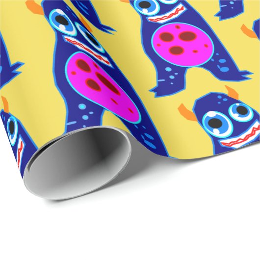 GELUKKIG MONSTER BLAUW MONSTER wrapping papier (Rol Hoek)