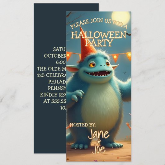 Gelukkig Monster Halloween-feest voor Kinderen (Voorkant / Achterkant)